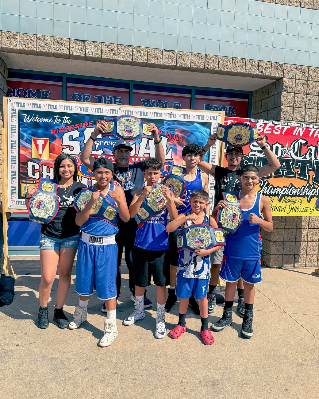 Team P-Town amateurs — 2025 SoCal State Champions with belts